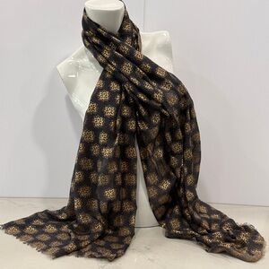 Elegant Black (dark navy) and Gold Patterned Scarf
